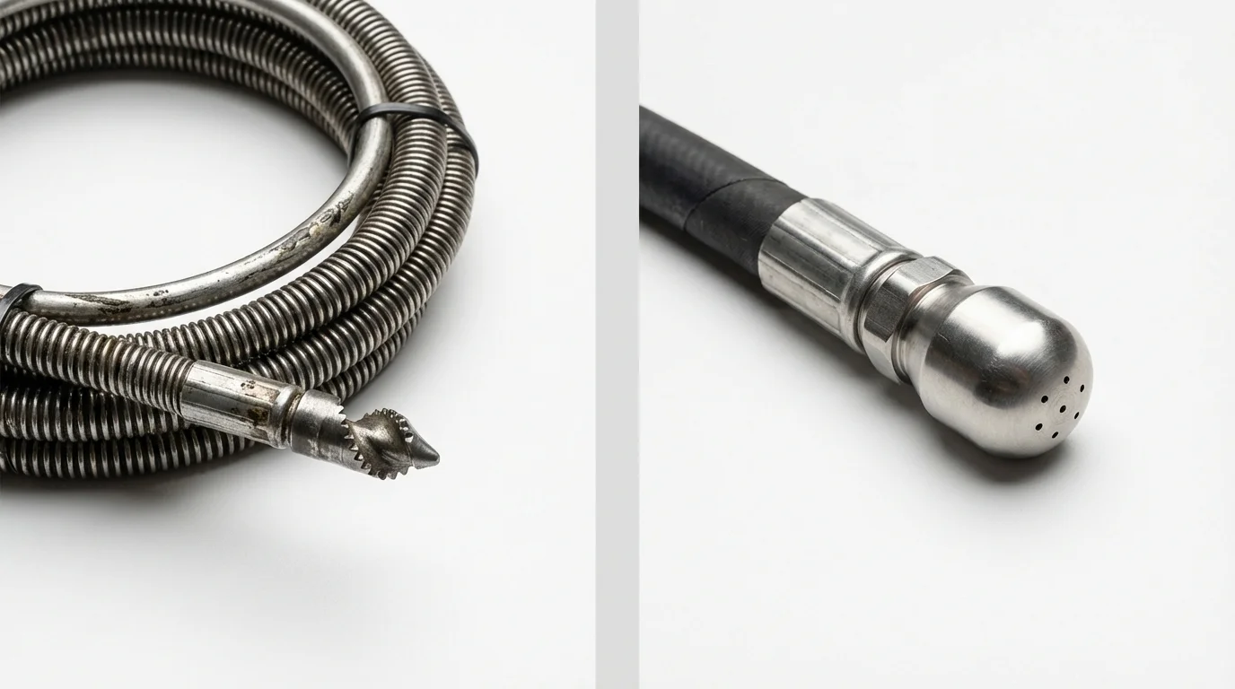 Drain snake cable and hydro jetting nozzle used for drain cleaning in Locust Fork, AL