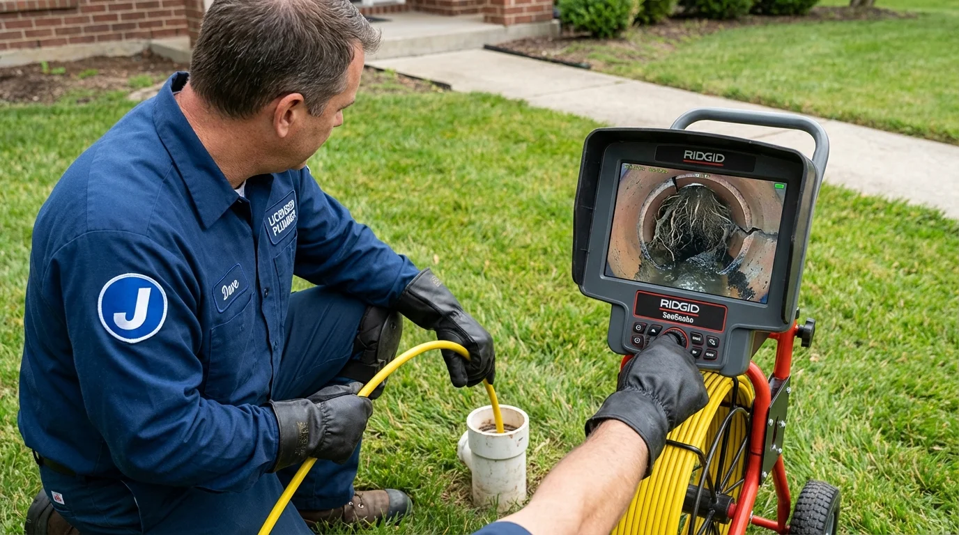 Sewer camera inspection being performed by Johns Plumbing LLC in Locust Fork
